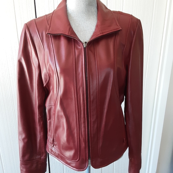 NINE WEST NWOT women's 100% red leather jacket